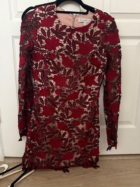 Dress the Population Red Floral Lace Mini Dress with Blush Lining NWT